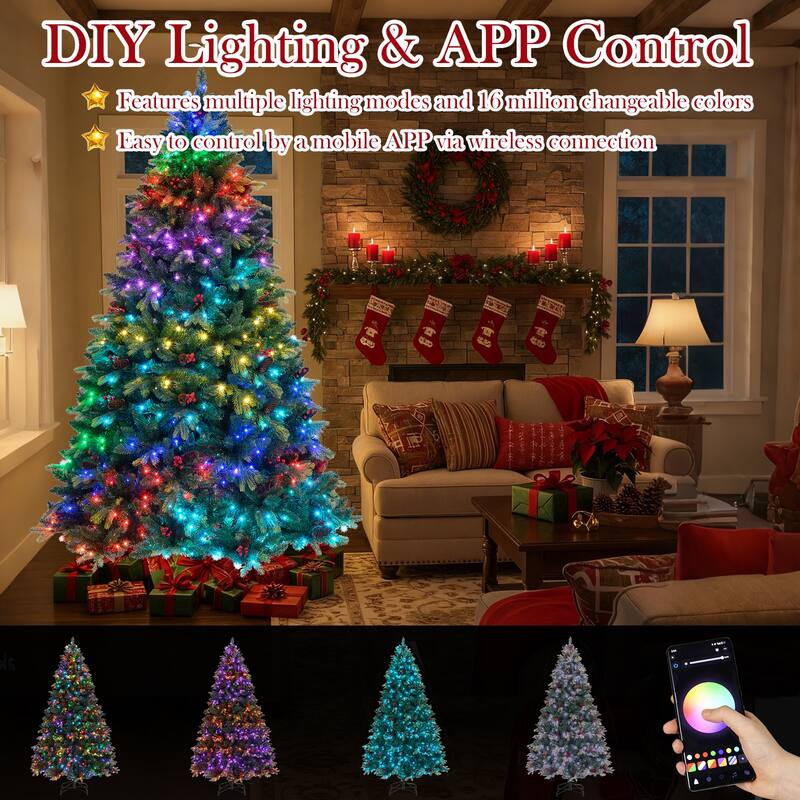 Gymax Smart Pre-Lit Artificial Christmas Tree w/ Remote Control