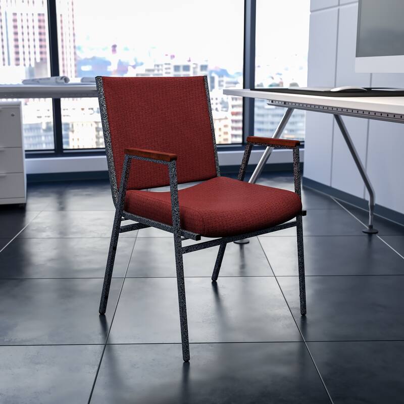 Heavy Duty Stack Chair with Arms - Burgundy Patterned Fabric