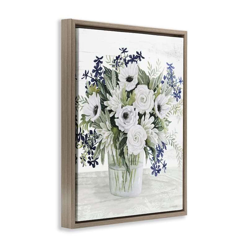 Stupell Mixed White Anemone Vase Framed Floater Canvas Wall Art Design by Cindy Jacobs