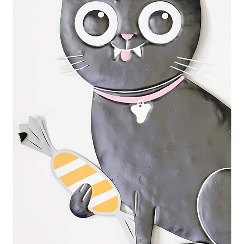20" Metal Halloween Black Cat with Candy Garden Stake
