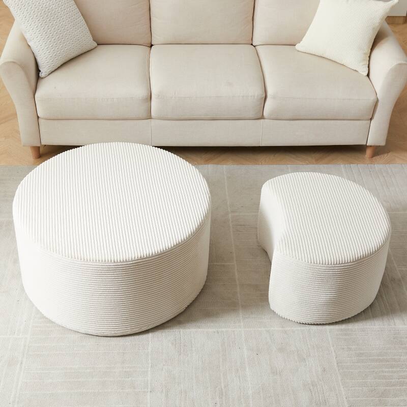 Roomfitters Nesting Ottoman Coffee Table Set of 2, Upholstered Round Foam Tables for Living Room