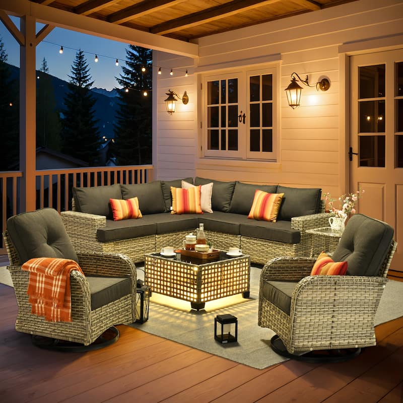 XIZZI 9-piece Outdoor Wicker Patio Furniture Set with Swivel Chairs - Black