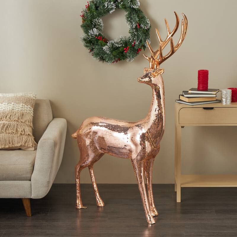 Copper or Silver Fiberglass Floor Reindeer Decorative Christmas Sculpture with Mosaic Pattern