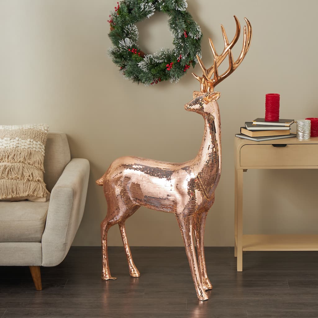 Copper or Silver Fiberglass Floor Reindeer Decorative Christmas Sculpture with Mosaic Pattern