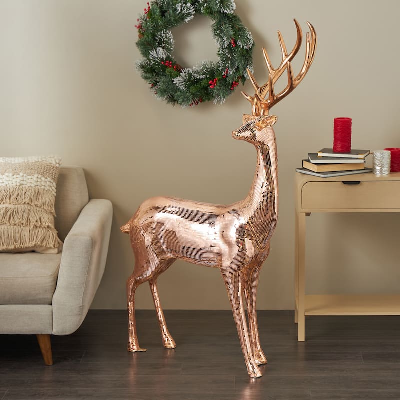 Fiberglass Reindeer Floor Decorative Christmas Sculpture with Mosaic Pattern - Copper or Silver - Roche River Decor