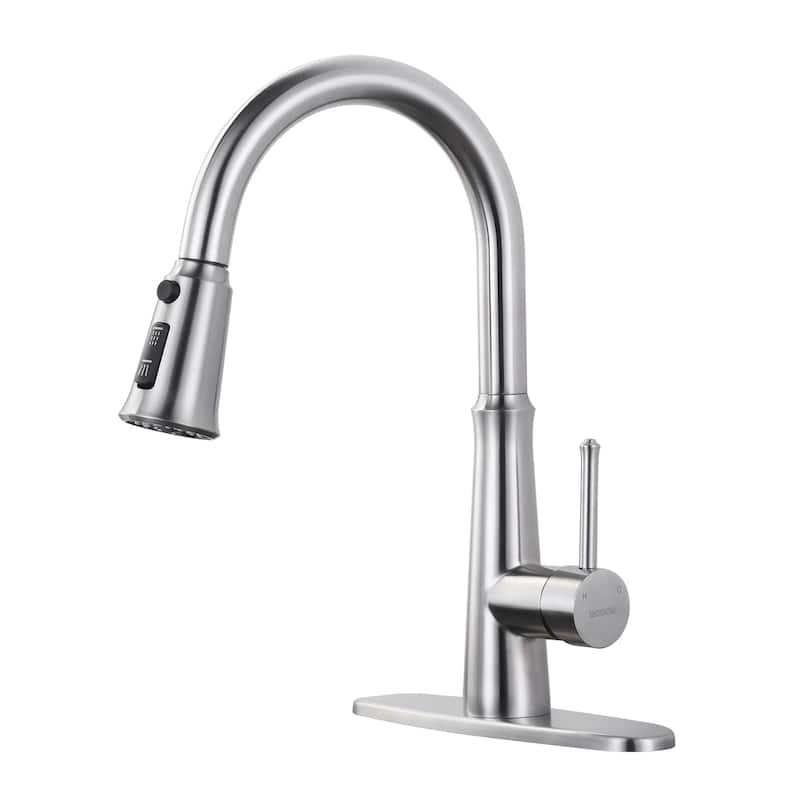 WOWOW Single-Handle Pull-Down Sprayer Kitchen Faucet Stainless Steel - Brushed Nickel