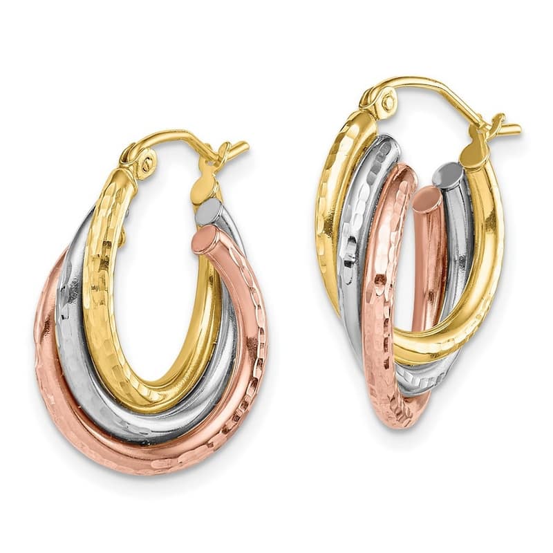 Curata 10k Tri Color Gold Sparkle Cut Triple Hoop Earrings - 20.55x15.77mm