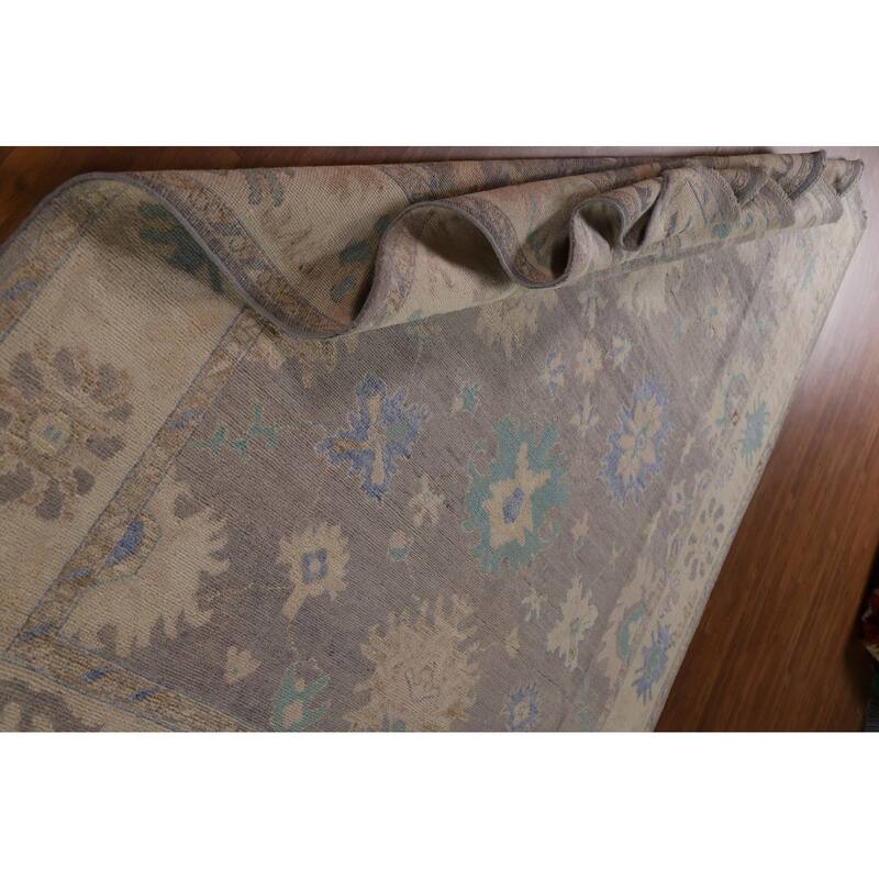 Hand Knotted Oriental 100% Wool Carpet Transitional Floral Greys & Charcoal Oushak Area Rug - 10' 2'' X 7' 10''