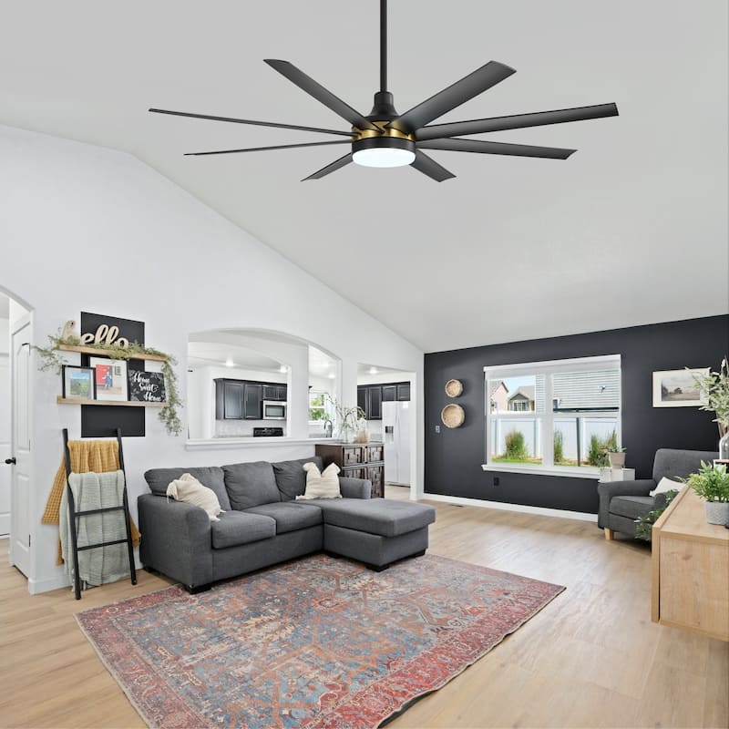 65 Inch Black Large Ceiling Fan with Light Remote(8-Blade)
