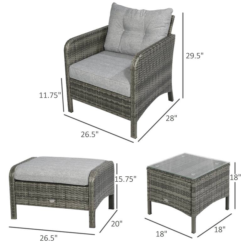 Outsunny 5piece Grey Rattan Wicker Cushioned Patio Conversation Set