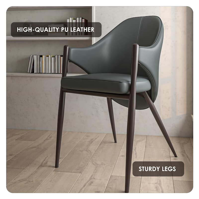 Upholstered Leather Dining Chair with Iron Legs Accent Armchair Set of 2