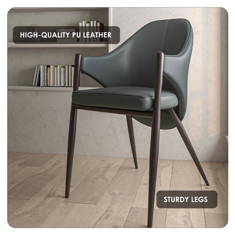 Upholstered Leather Dining Chair with Iron Legs Accent Armchair Set of 4