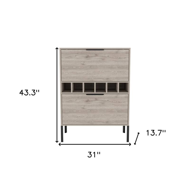 HomeRoots 43" Light Gray and Black Wood Console Bar Cabinet With Two Doors