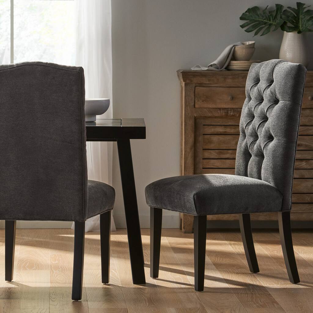 Modern Set of 2 Dining Chairs with Tufted Diamond-Stitched Backrest, Padded Seat, Solid Wood Legs for Dining Room, Living Room