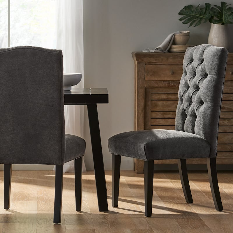 Tufted Upholstered Dining Chairs, Kitchen Dining Room Side Chairs Bistro Chair, Crown-shaped Top Back Dining Chairs (Set of 2)
