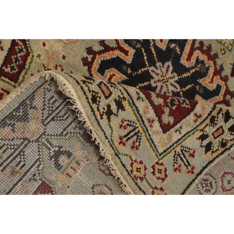 Hand-knotted Traditional Wool Green Geometric Oriental Area Rug - 5' 10'' X 4' 1''