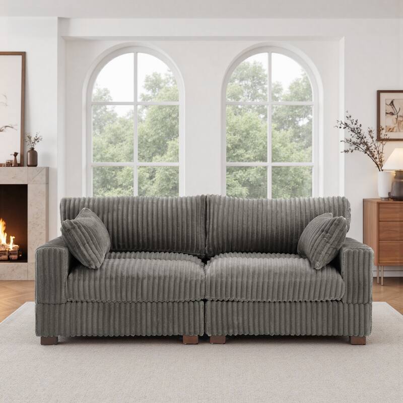 Plush Corduroy Upholstered Modular Sectional Sofa with Pillows