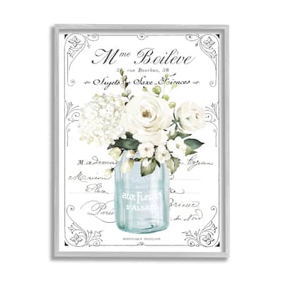 Stupell Vintage Parisian Floral Bouquet White Farmhouse Flowers Framed Wall Art