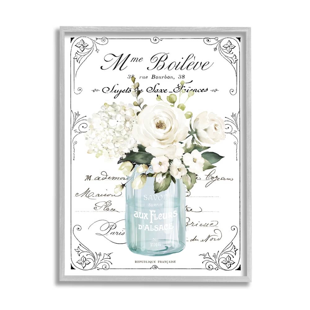 Stupell Vintage Parisian Floral Bouquet White Farmhouse Flowers Framed Wall Art
