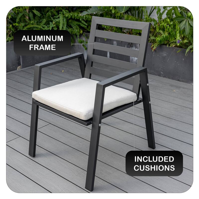 Chelsea Mid-Century Modern Set of 2 Patio Dining Armchair in Aluminum with Cushions for Porch Backyard Pool Garden - 34.84