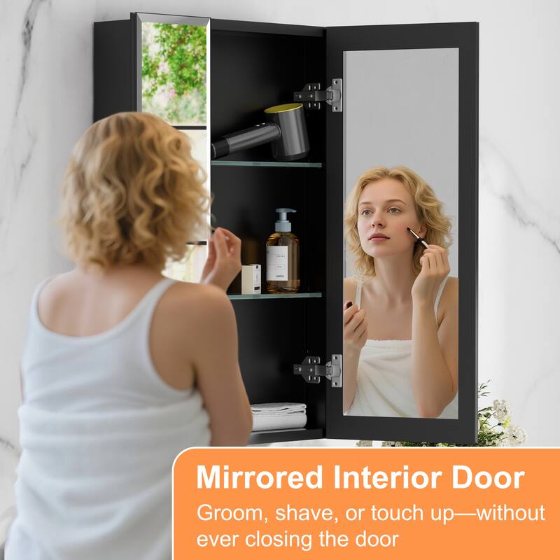 Belle Medicine Cabinet with Mirror, Adjustable Shelves, Recessed or Wall Mount