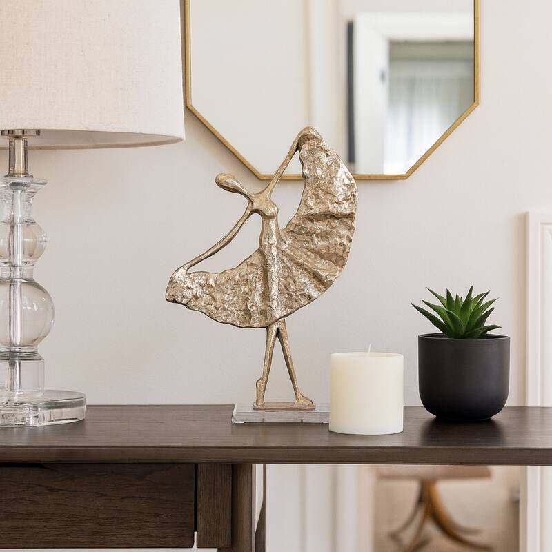 Metal Sculpture Dancer Figurine Modern Stylish Home Decor - 18" Gold - 10.5" x 5" x 17.75"