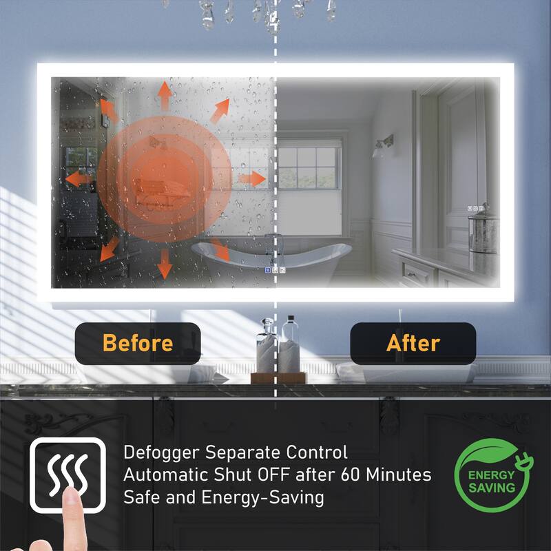 Bathroom Wall Mounted Frameless LED Mirror Super Bright Light With Anti-Fog (Horizontal/Vertical)