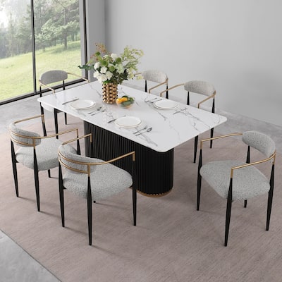 Mid-Century Modern 7-Piece Dining Set with Arm Chairs