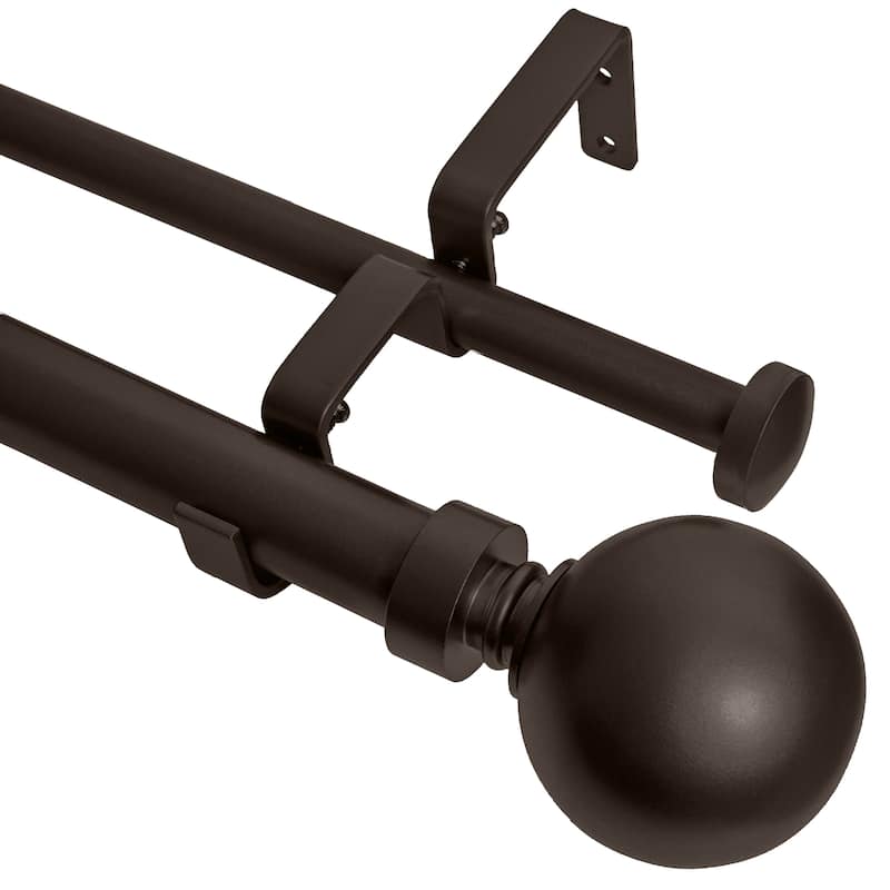 Meriville 1-Inch Diameter Steel Ball Double Window Curtain Rod with End Cap finial - Oil-Rubbed Bronze - 48"-84"