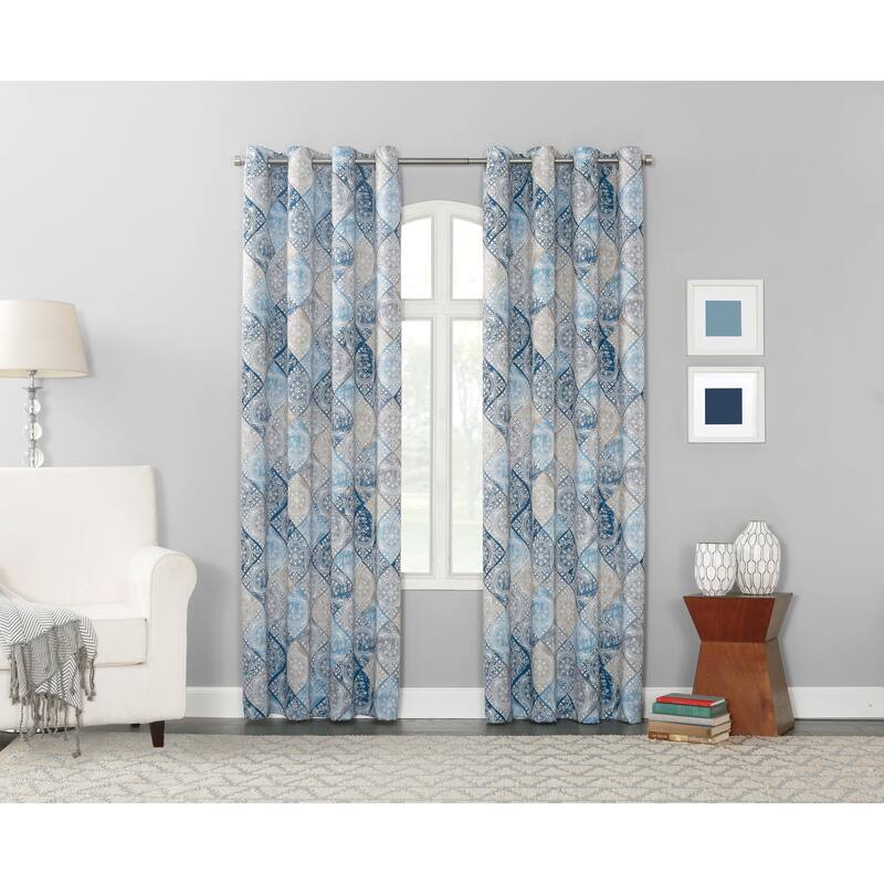 Sun Zero Sahar Global Medallion Print Room Darkening Grommet 1-Piece Curtain Panel, Single Panel