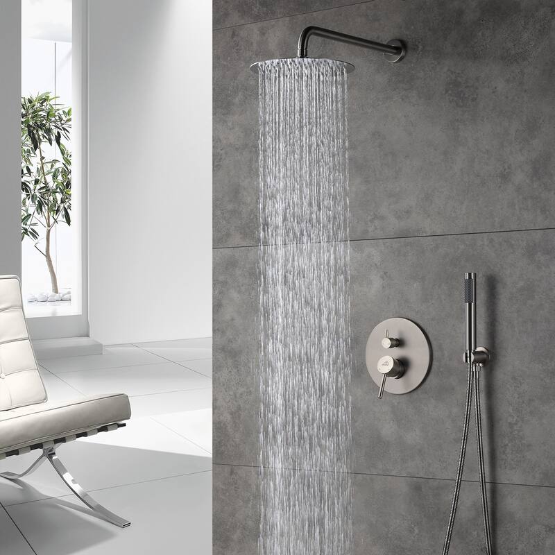 Round 2 Functions Wall Mount Dual Shower Heads Shower System - Brushed Nickel