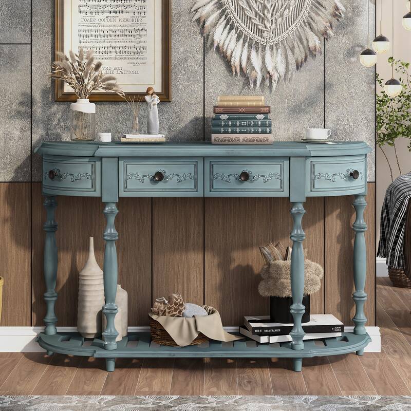 Console Table Sofa Table with 4 Drawers and 1 Shelf