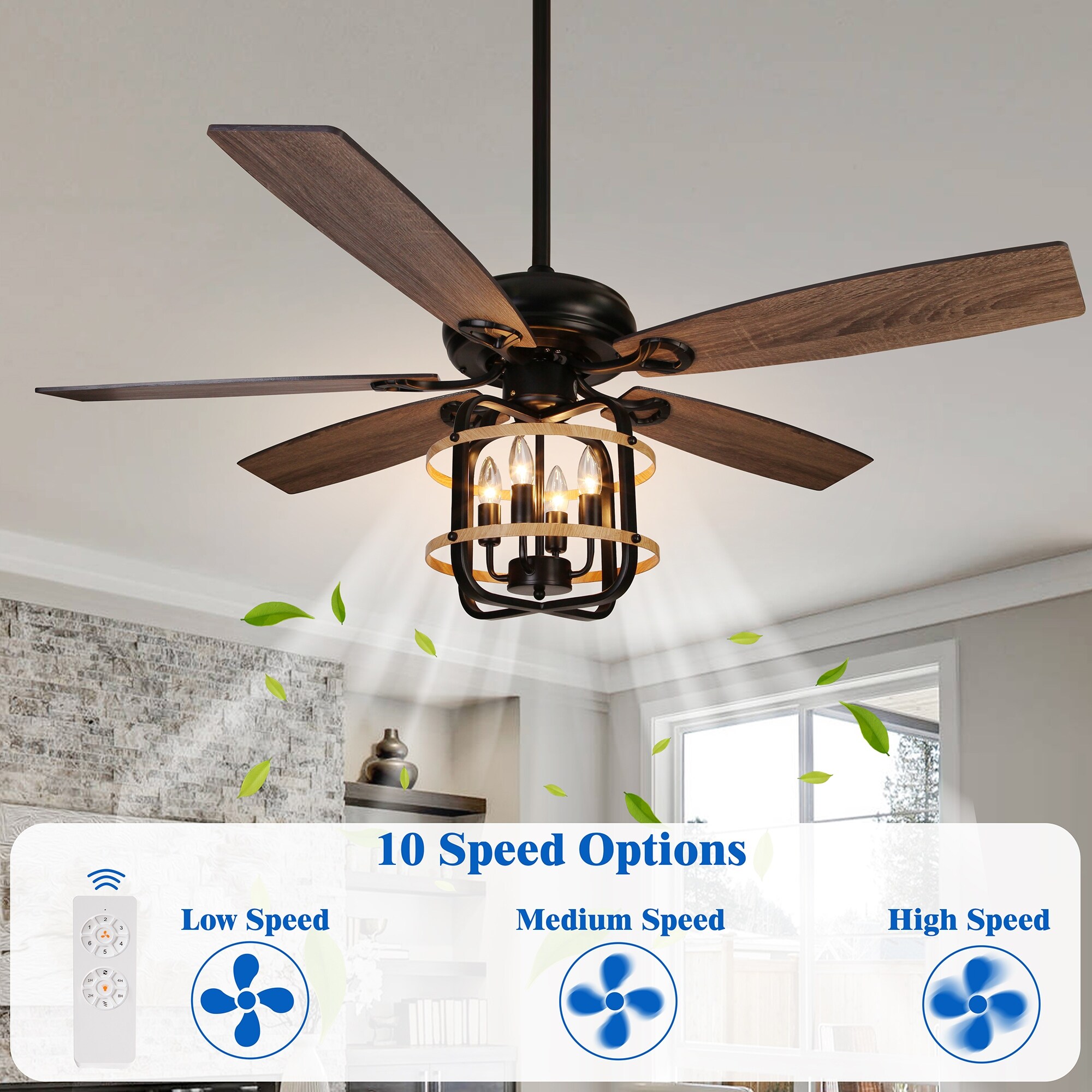 Rustic Ceiling Fan with Light Industrial Ceiling Fan - 52inch - Overstock -  42989867, image size:2000x2000