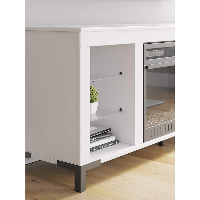 Signature Design by Ashley Brollevi White 60" TV Stand with Electric Fireplace for TVs up to 69"