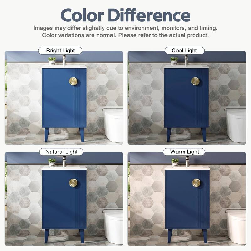 French Style 20-inch Freestanding Bathroom Vanity with Ceramic Sink