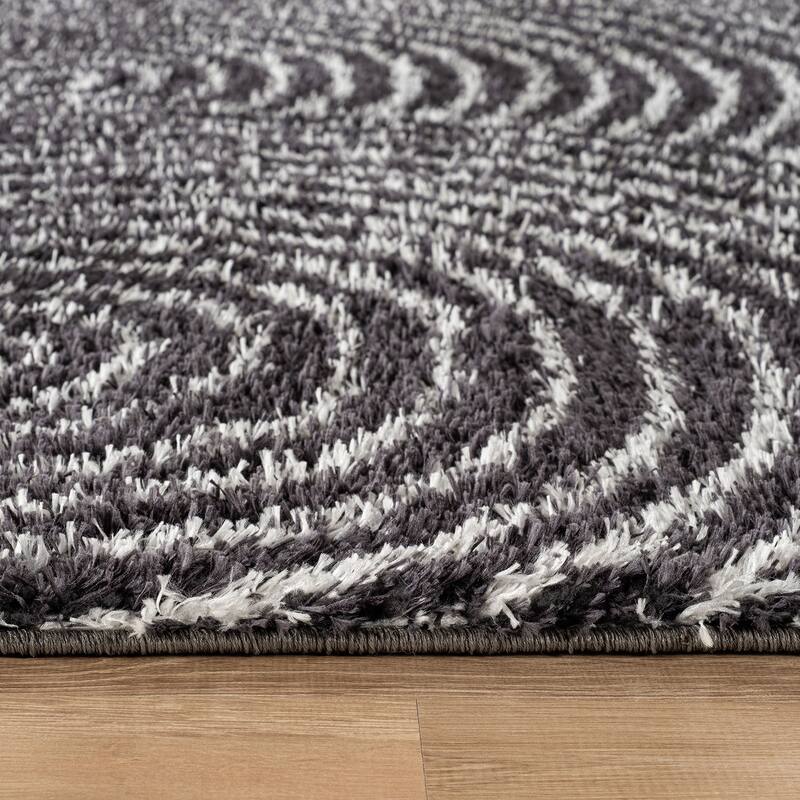 Circles Arch Shag Rug - Durable & Soft for High-Traffic Areas - Anthracite Dark Gray - Kid Friendly