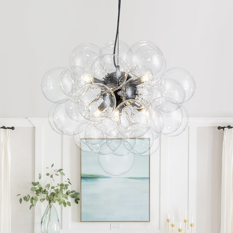 Glam 6-Light Dimmable Cluster Glass Globe Bubble Chandelier - Black