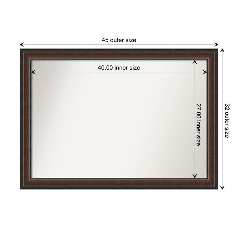 Cyprus Walnut Framed Non-Beveled Custom Wall Mirror, Bathroom Vanity Mirror - Outer Size: 44.75 x 31.75