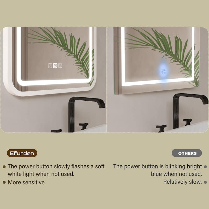 Silver Glass LED Vanity Mirror with Defog, Dimmable Lights and Memory - 36" W x 28" H