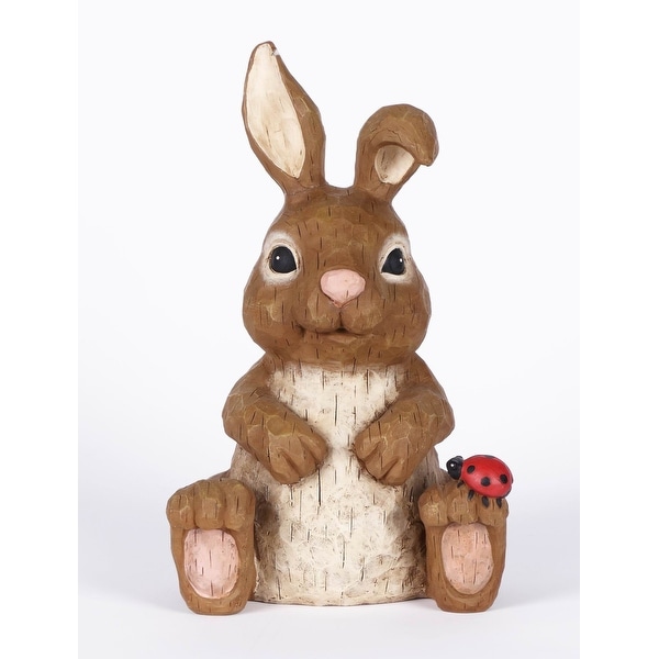 12" Rabbit Sitting with a Red Ladybug Garden Statue - N/A