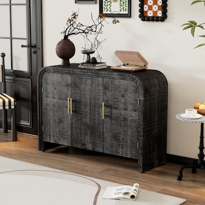 47.2" Curved Wooden Sideboard Buffet Cabinet with Gold Handles & Adjustable Dividers, Sideboard Accent Storage Cabinet w3 Doors
