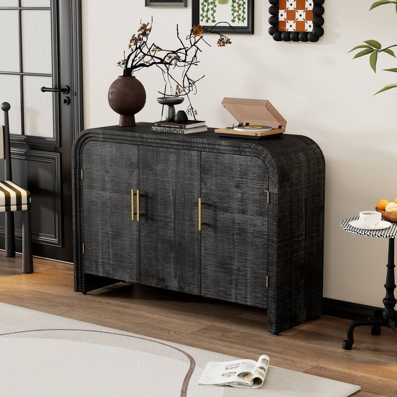Curved Sideboard Console Table Adjustable Shelves Storage Cabinet