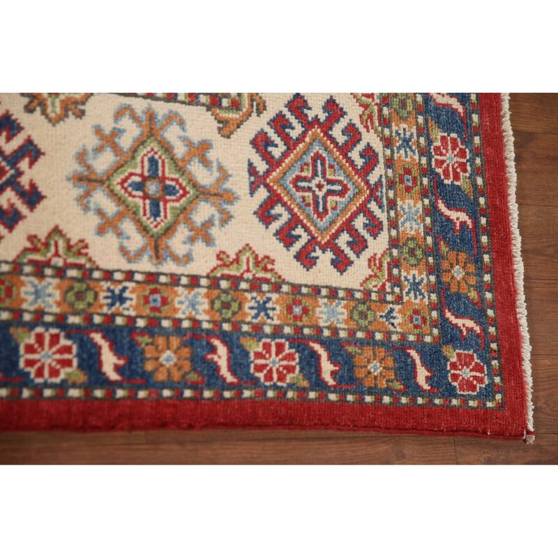 Geometric Kazak Oriental Area Rug Handmade Red Wool Carpet - 8'0" x 9'8"