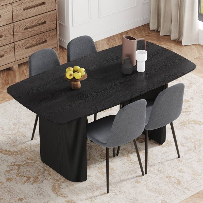 Linen Dining Chairs with Metal Legs, Featured Dining Table & Chairs Set with Dining Table and Side Chairs - Black Dark Gray