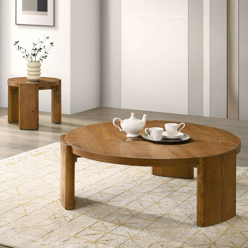 Furniture of America Minst Modern 2-Piece Wood Round Coffee Table Set - Walnut