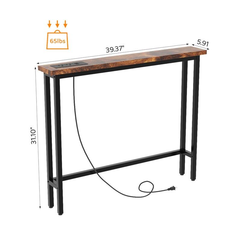 39.37''Narrow Console Sofa Table with Power Outlets and USB Port