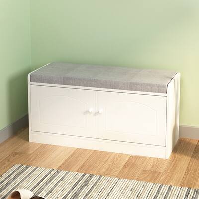 Shoe Storage Bench with 2 Door Cabinet,Entryway Bench with Storage,Shoe Bench with Cushion,Adjustable Shelves,Shoe Rack Bench