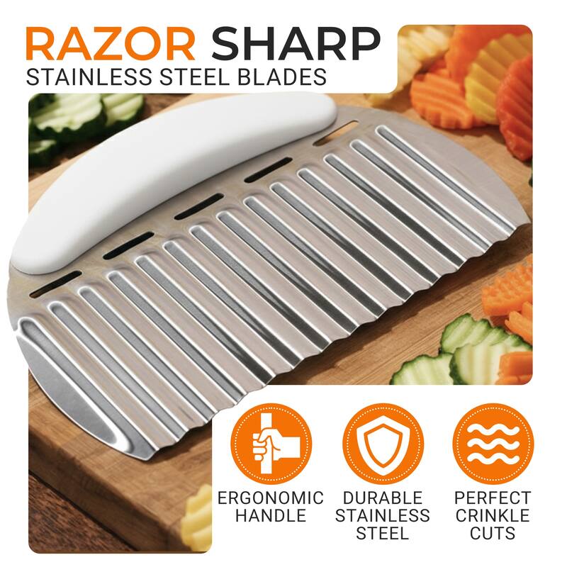 Cheer Collection Large Crinkle Cutter Stainless Steel Wavy French Fry and Vegetable Slicer