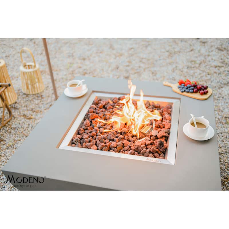 Modeno Westport 50,000 BTU Light Grey Concrete Natural Gas Fire Table with Lava Rocks & Cover - 34 x 34 x 14