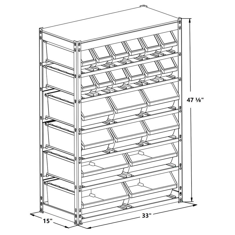 King's Rack Bin Rack Storage System Heavy Duty Steel Rack Organizer Shelving Unit w/ 22 Plastic Bins in 6 tiers